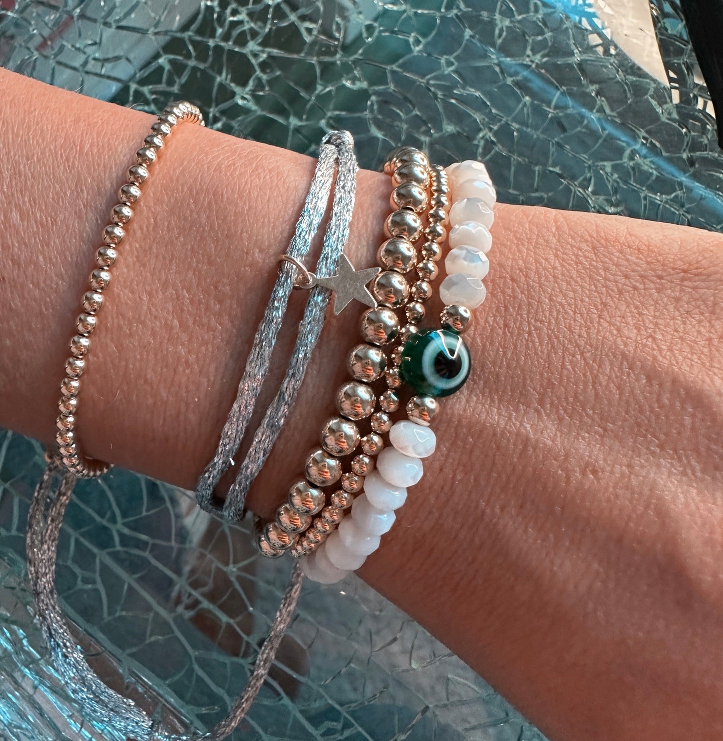 Pearl Emerald Evil Eye Bracelet