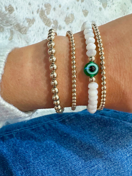 Pearl Emerald Evil Eye Bracelet