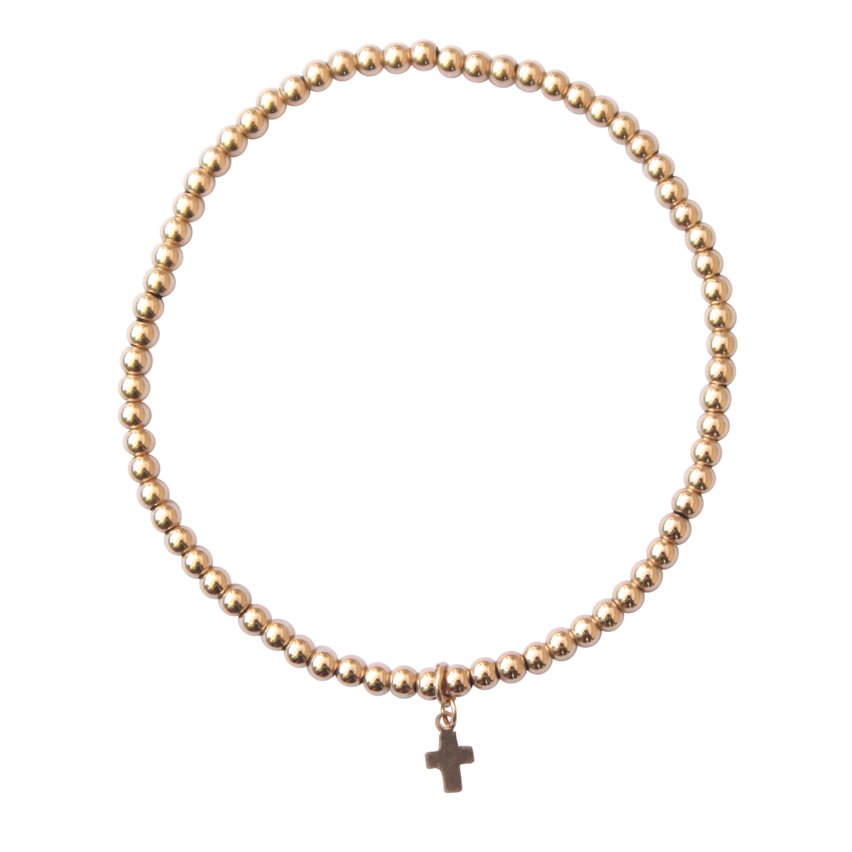 Cross Charm — 4mm Gold Bead Bracelet