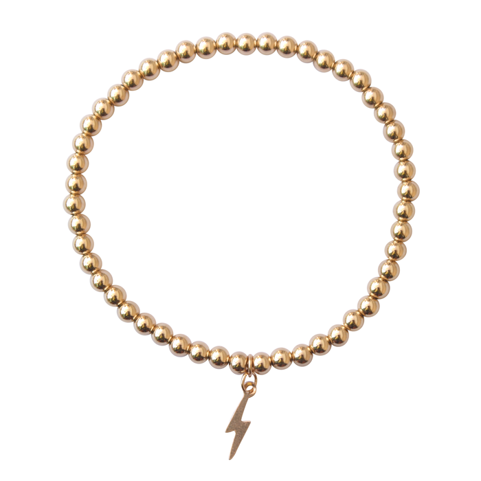 Lightning Bolt Charm — 4mm Gold Bead Bracelet