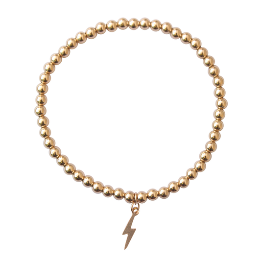 Lightning Bolt Charm — 4mm Gold Bead Bracelet