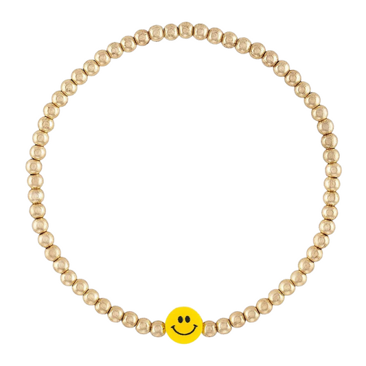 Smiley Charm — 3mm Gold Bead Bracelet