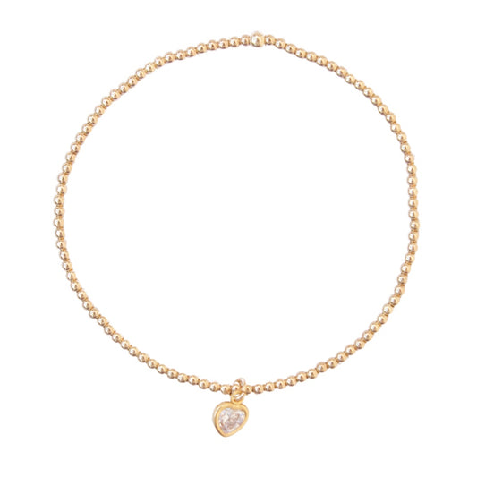 Heart Charm — 3mm Gold Bead Bracelet